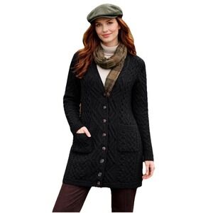 Aran Crafts Merino Wool Sweater Womens M Cable Knit Cardigan Made in Ireland